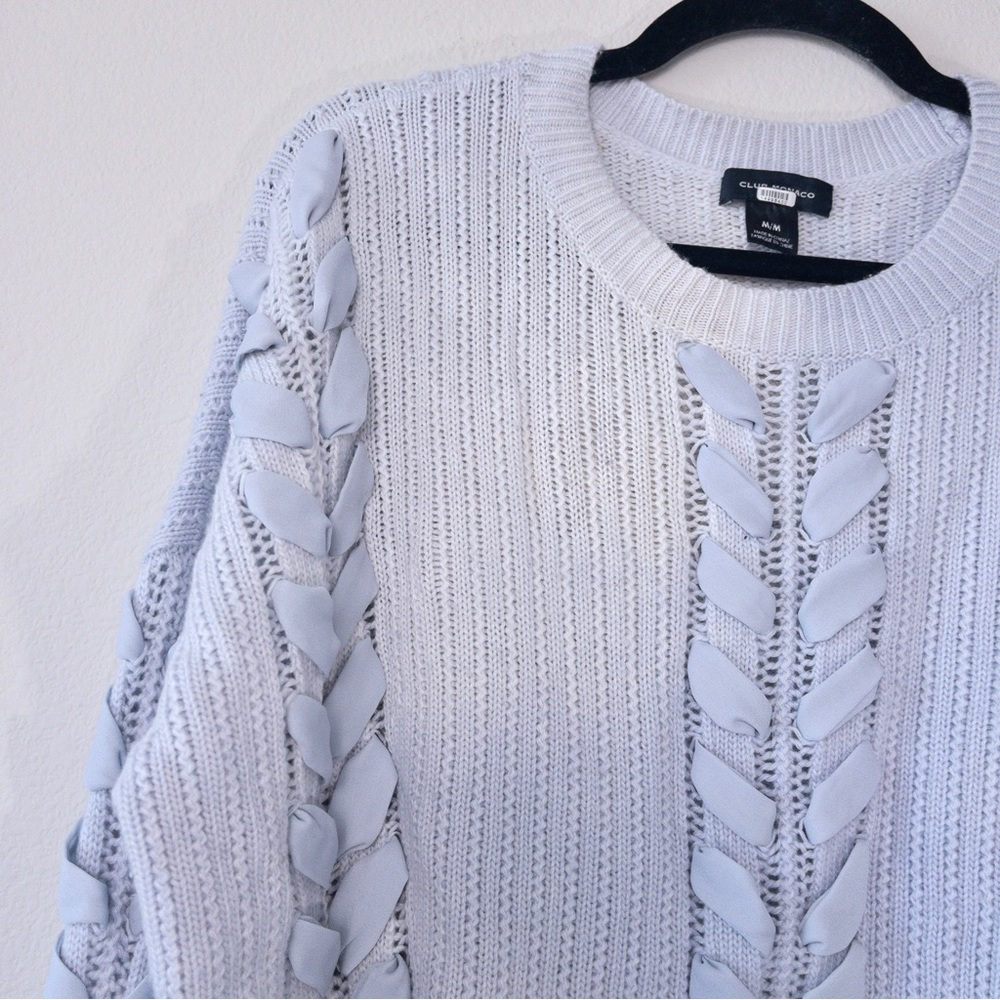 Club Monaco Wool Woven Ribbon Detail Sweater M Blue Knit Relaxed Ombre - Picture 3 of 7